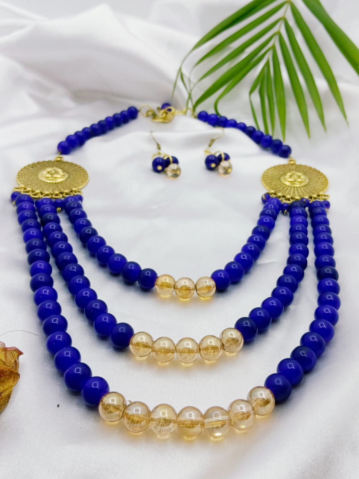 3 Layer Blue with Gold Beaded Jewellery