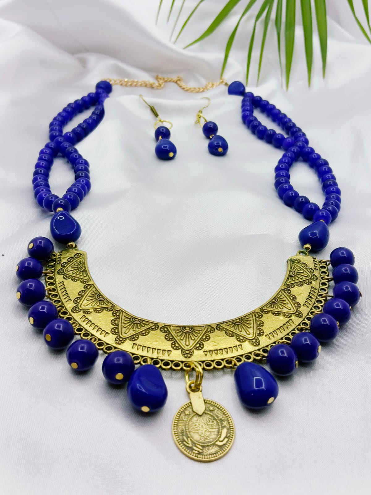 Royal Blue Beaded Necklace Set