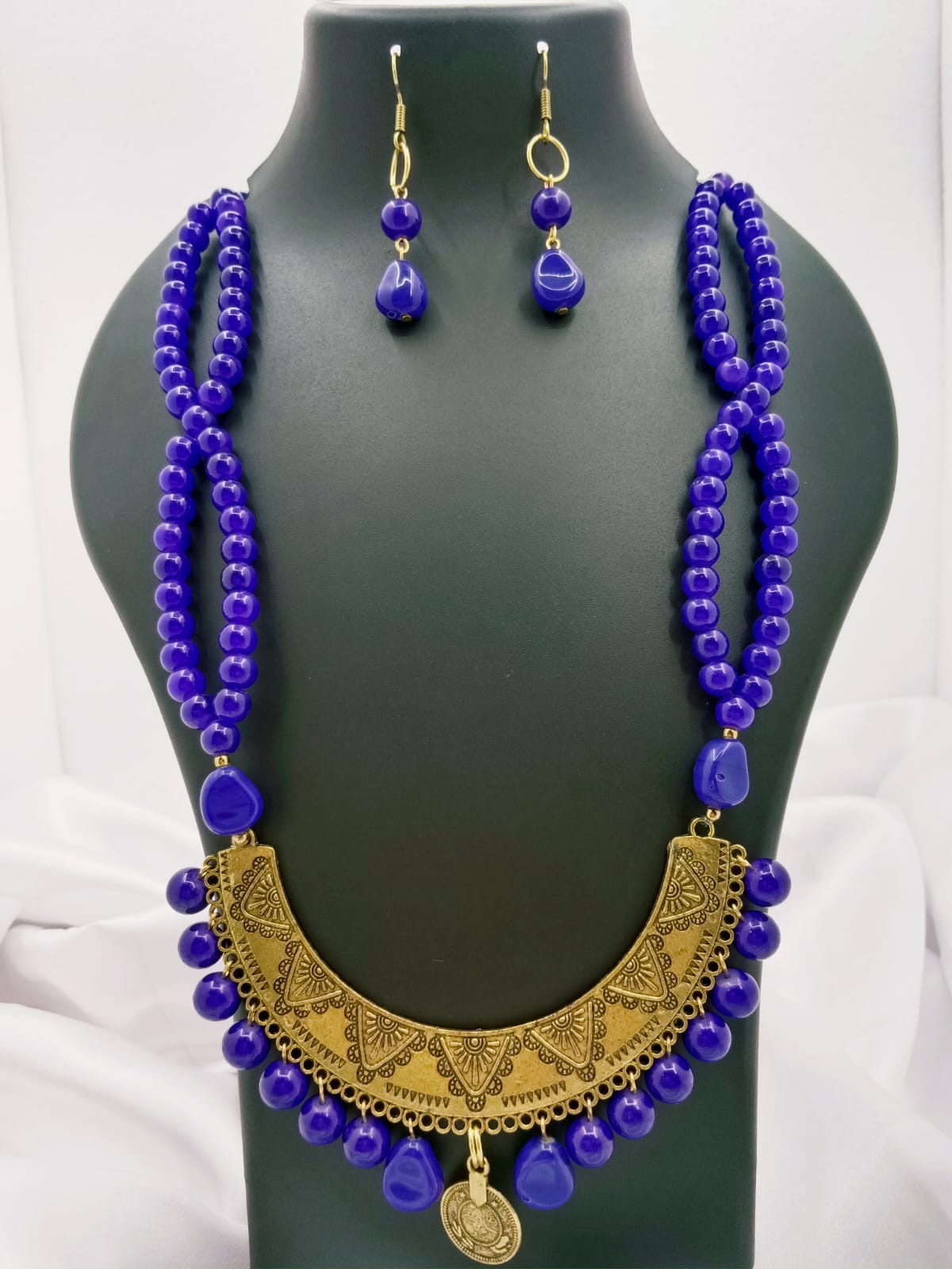 Royal Blue Beaded Necklace Set