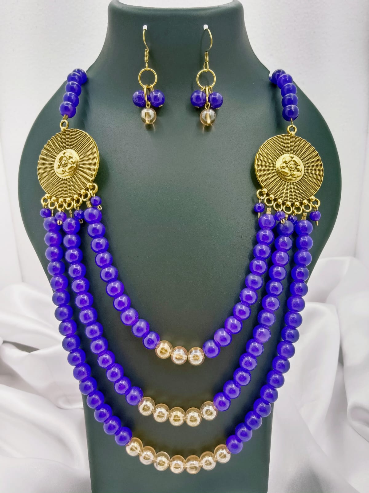 3 Layer Blue with Gold Beaded Jewellery