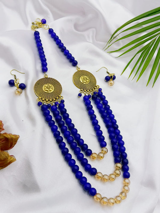 3 Layer Blue with Gold Beaded Jewellery