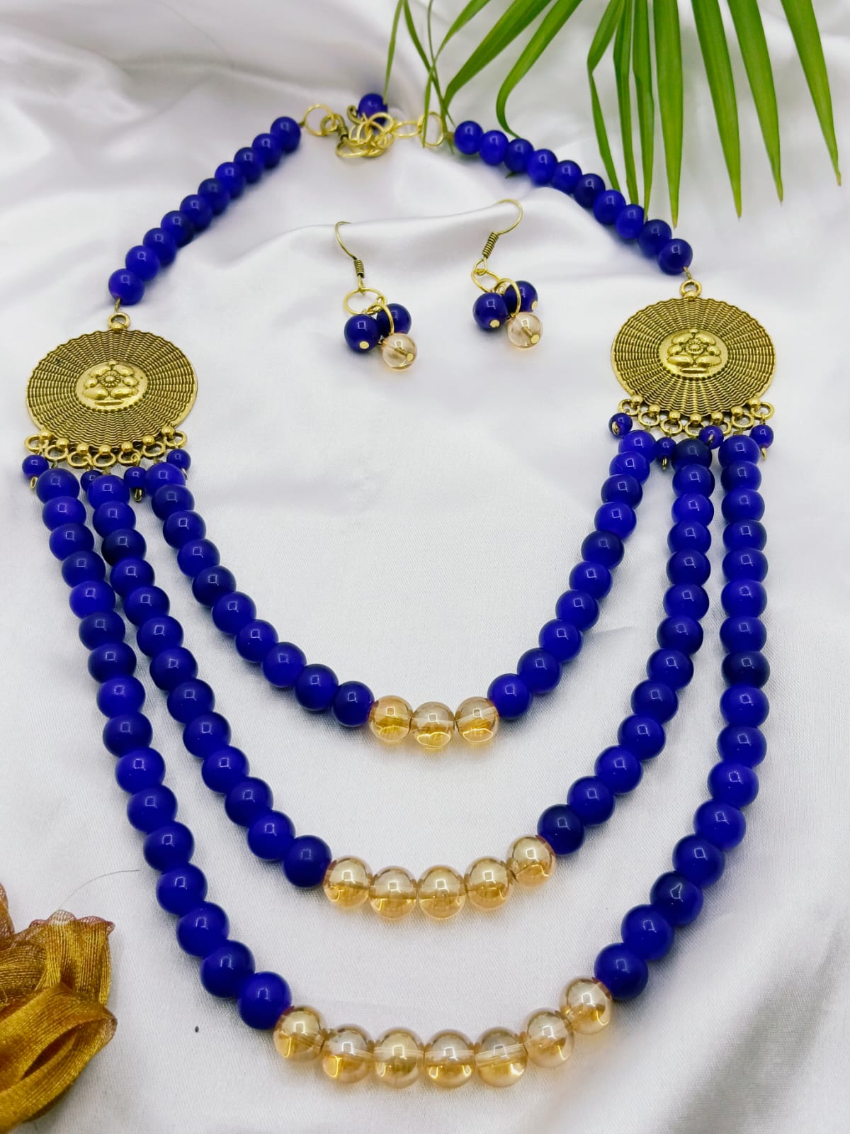 3 Layer Blue with Gold Beaded Jewellery