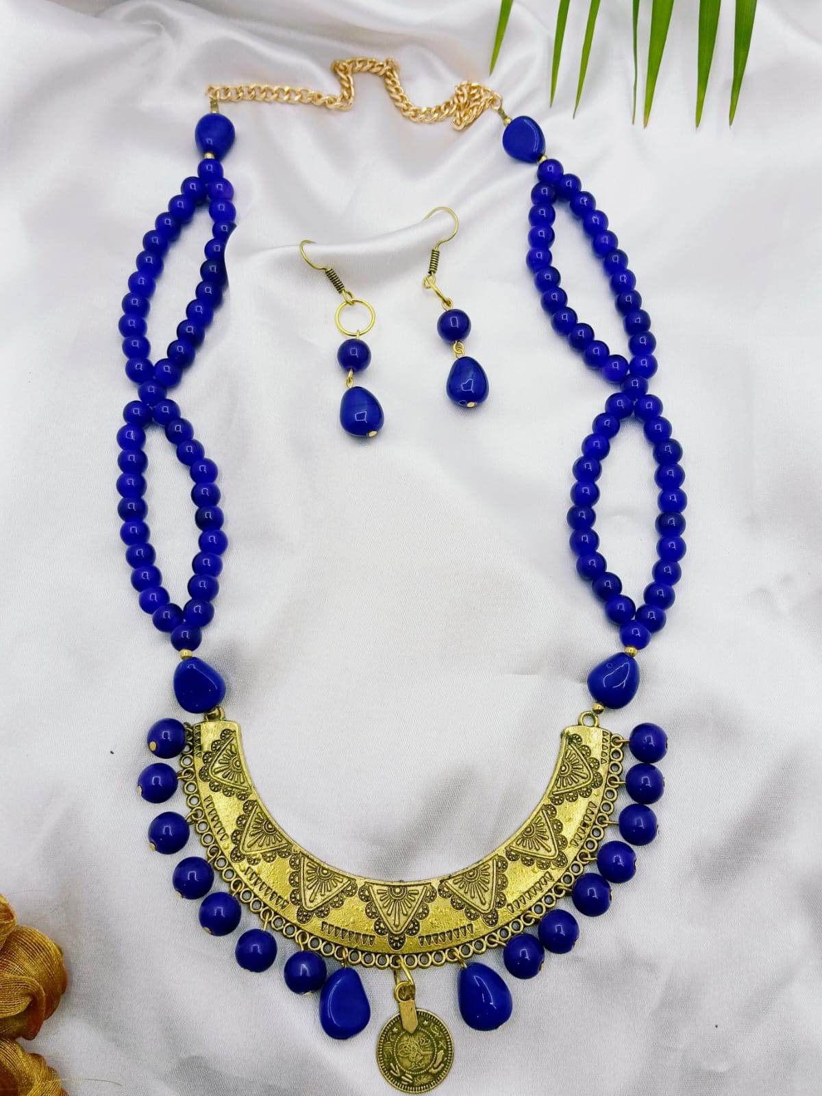 Royal Blue Beaded Necklace Set